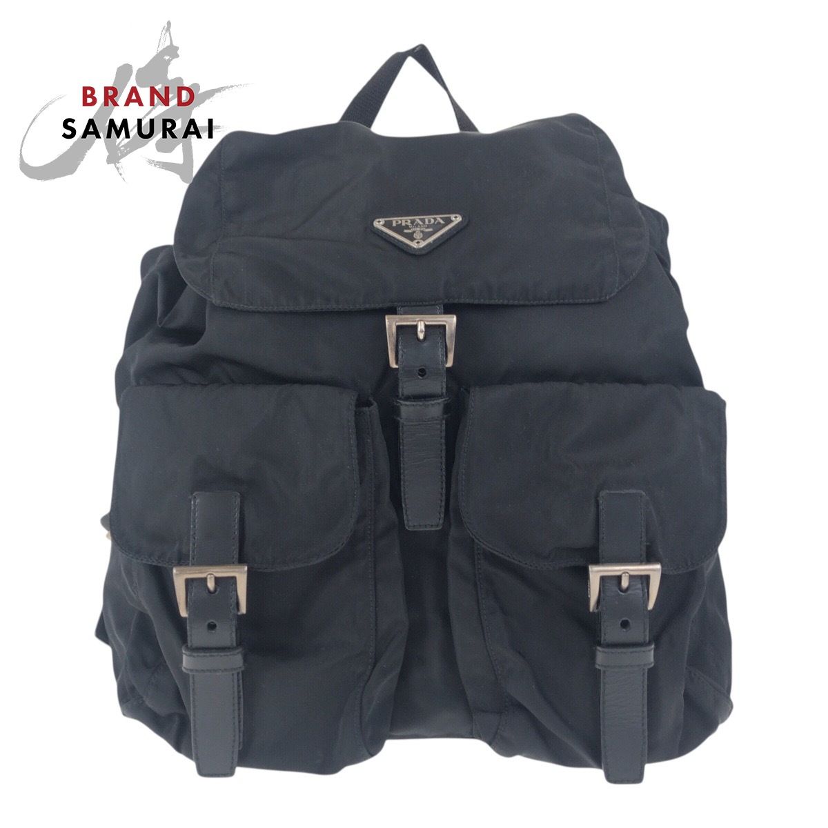 美品 PRADA プラダ テスート 三角ロゴプレート ブラック 黒