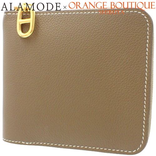 HERMES エルメス ジップアンゴー エトープ|エトゥープ グレージュ エバー ゴールド金具 W刻印 コンパクト財布 ラウンドファスナー ウォレット シェーヌ ダンクル 二つ折り 2つ折り レディース 40803002628 アラモード