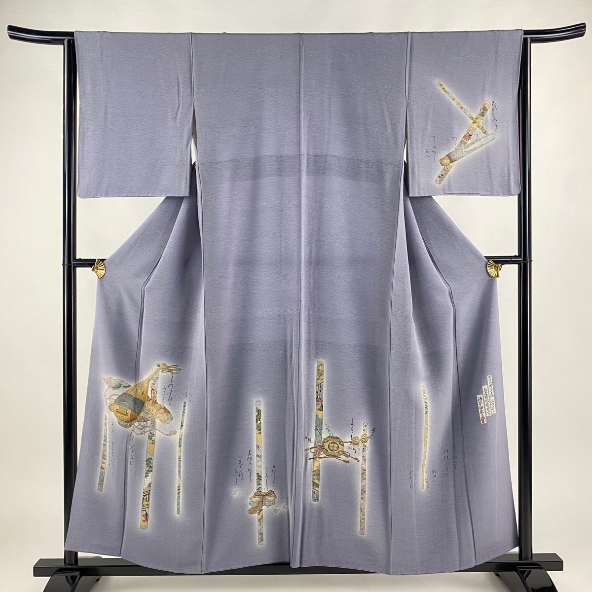 付下げ 身丈158.5cm 裄丈64cm M 袷 樽本伊勢蔵 落款 琵琶 文字文 金銀  