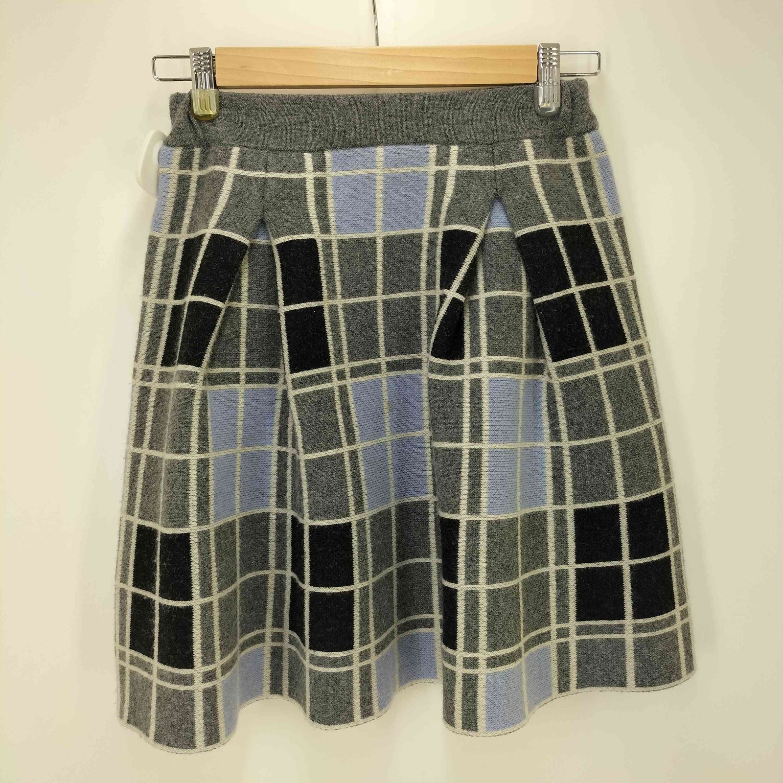 ランバンオンブルー☆チェックスカート ランバンオンブルー LANVIN en Bleu カシミヤ混 ジャガード