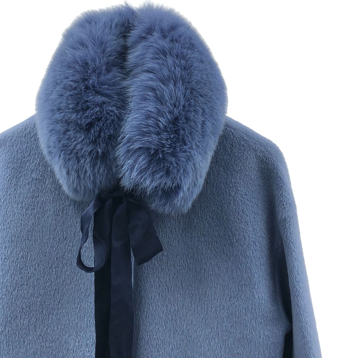 Drawer | ドゥロワー | ファー付き レオパード ノーカラー ショートコート | 総裏地 | ブルー|ブラウン | レディース