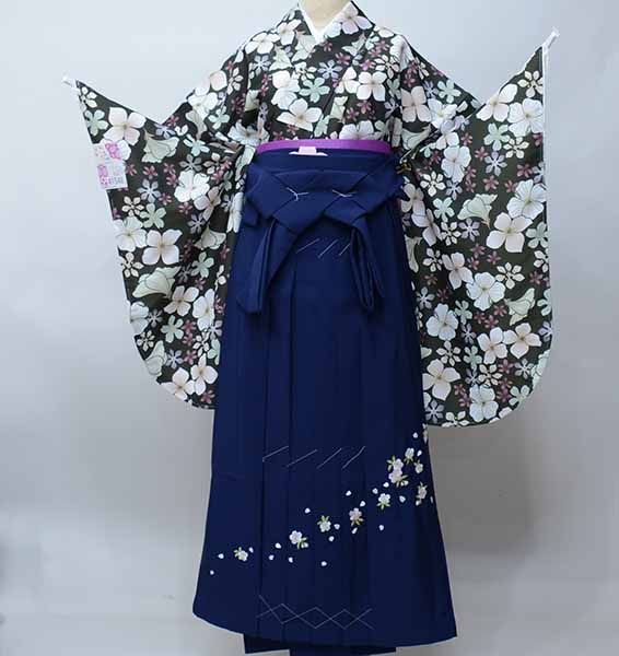 二尺袖 着物 袴フルセット ジュニア用へ直し 135cm～150cm 小紋柄 和遊日 こげ茶色 袴変更可能 卒業式 NO41548-02