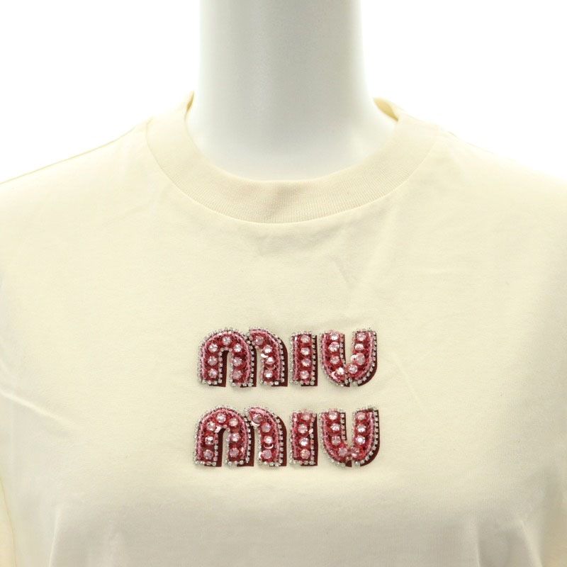 ミュウミュウ miumiu 23AW ロゴビジューTシャツ カットソー 半袖