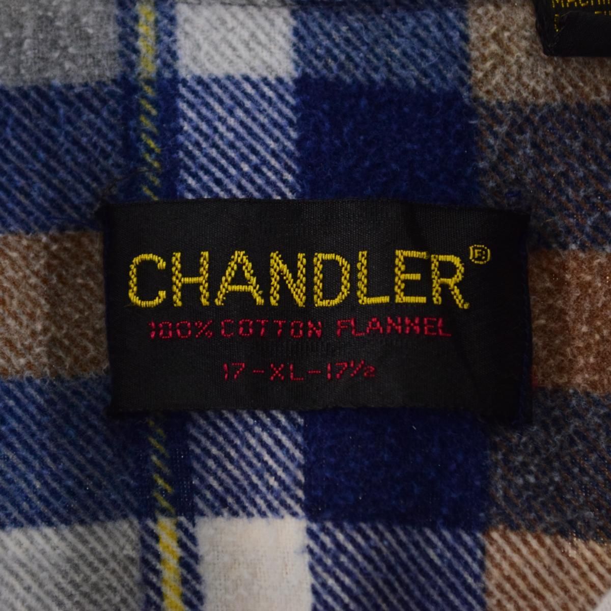 古着 70~80年代 CHANDLER チェック柄 長袖 プリントネルシャツ