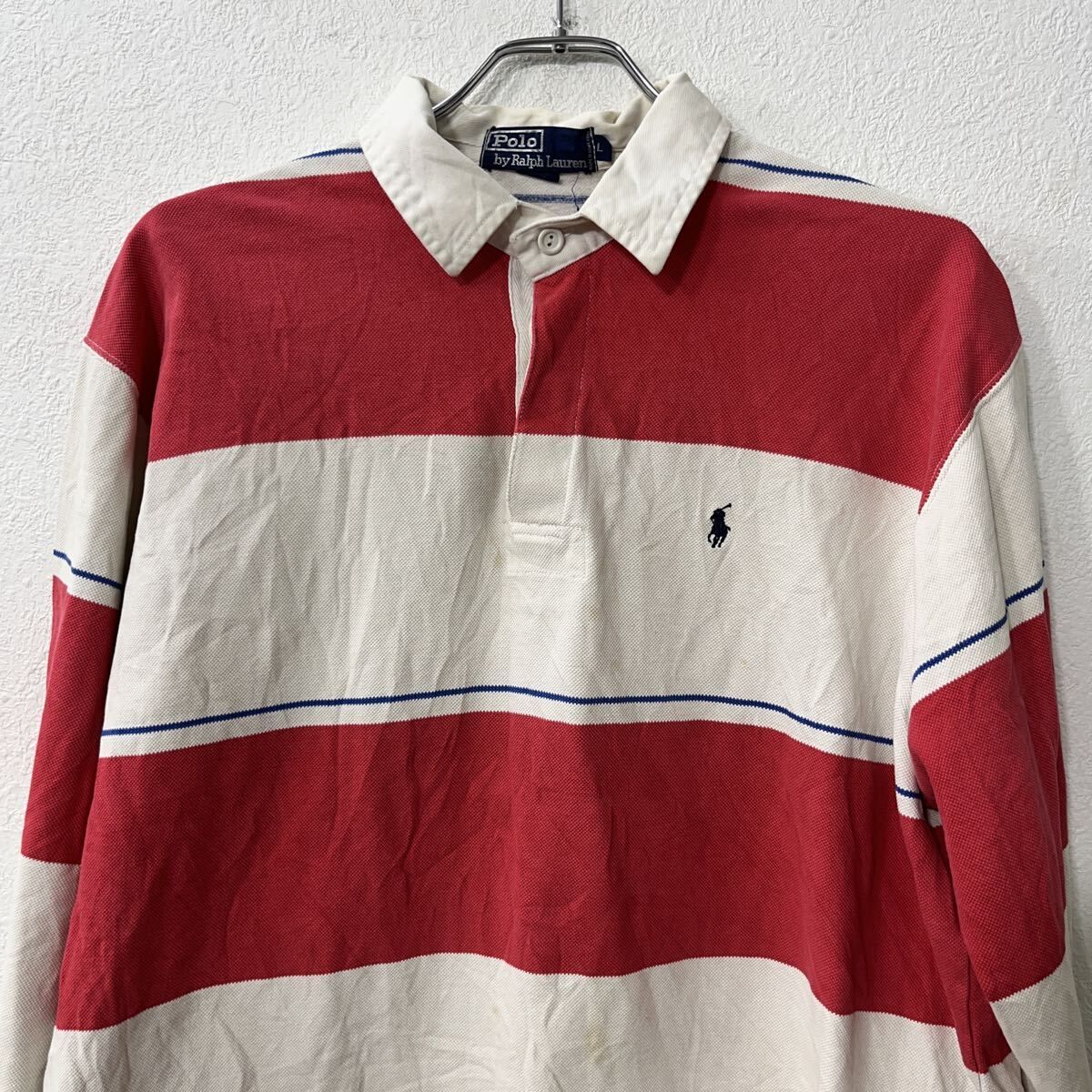 POLO RALPH LAUREN 長袖 ラガーシャツ L ピンク ホワイト ポロ