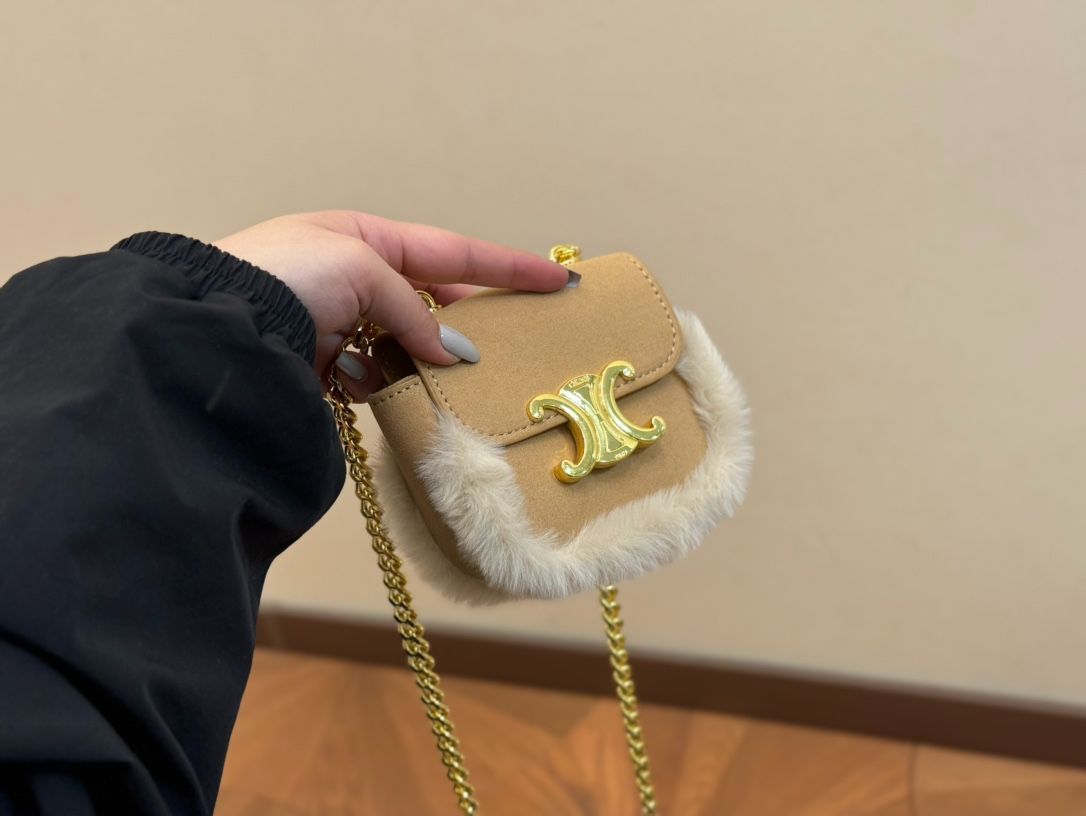 Celine] ミニコインパース ファーデザイン - 折り畳みボックス