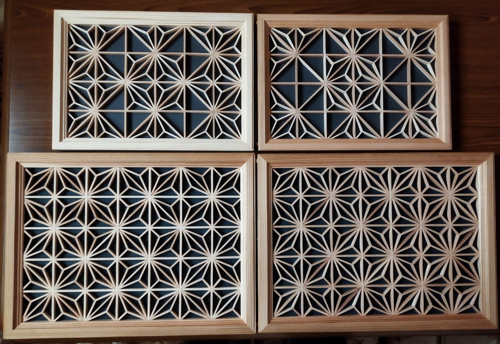 180 麻の葉組子4枚一組木製額縁