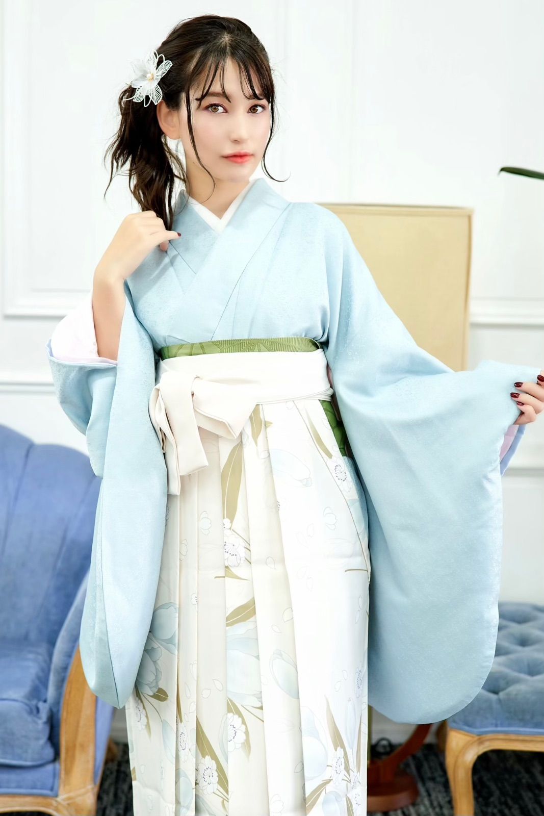 着物ジェンヌ 卒業式袴 袴3点セット 袴 ジャガード織 水色 - メルカリ