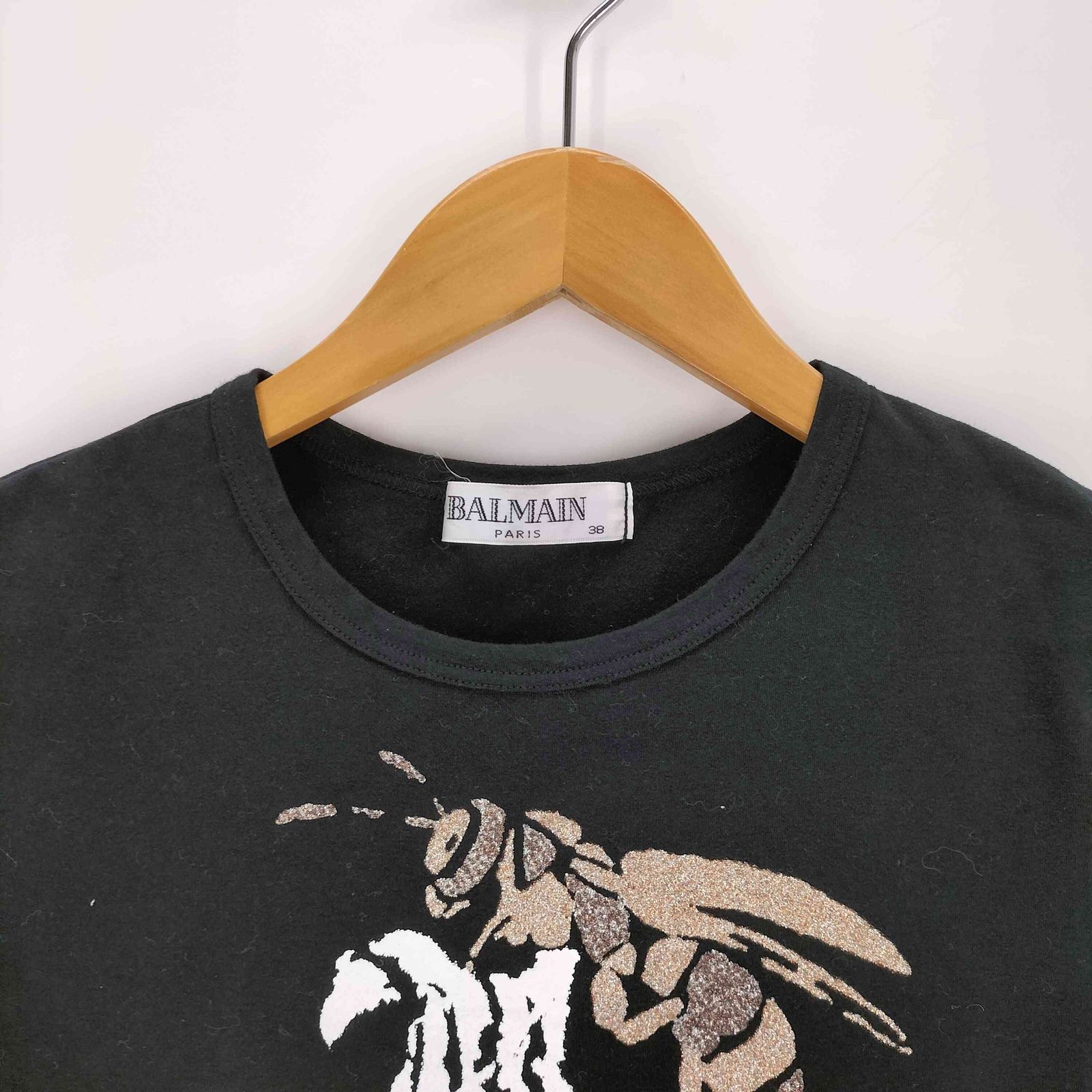 BALMAIN(バルマン) ラメプリントクルーネックTシャツ レディース JPN：38  中古 古着 1222 バルマン BALMAIN ラメプリントクルーネックTシャツ レディース
