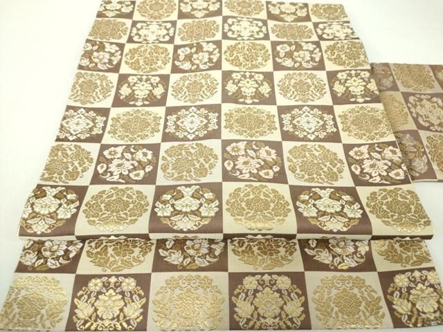 平和屋着物●西陣織　陰山織物謹製　箔屋清兵衛　九寸開き名古屋帯　横段花唐草文　金糸　引箔　正絹　逸品　DAAQ2476fe 平和屋着物○西陣織 陰山織物謹製 箔屋清兵衛 九寸開き名古屋