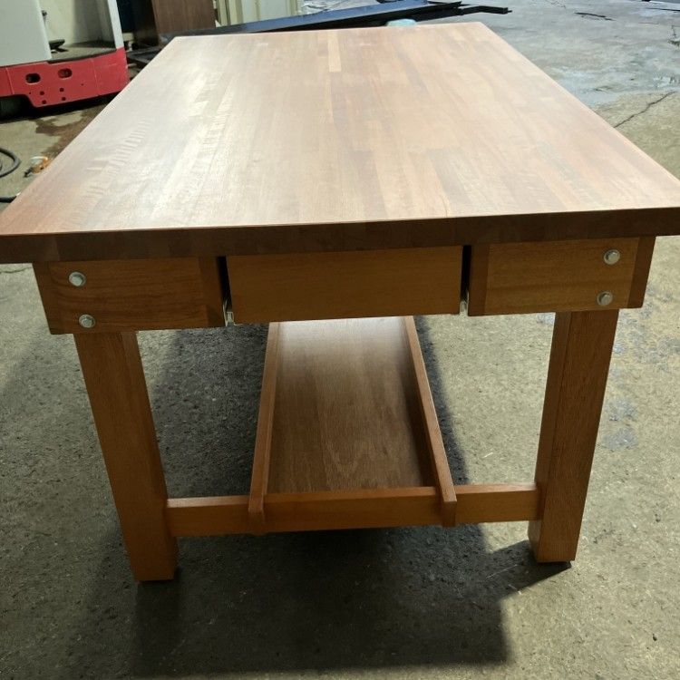 展示品※小傷アリ】作業台 ワークテーブル 木製 収納付 天然木 1500×900