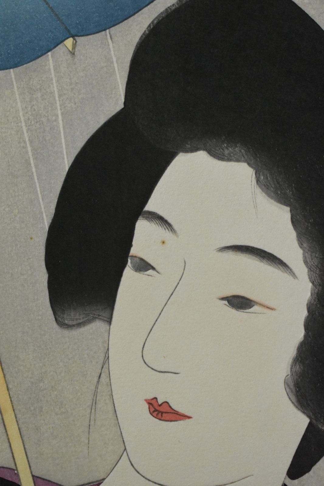伊東深水 木版画「時雨」昭和二年制作 額付き ☆木版画/伊東深水/版画
