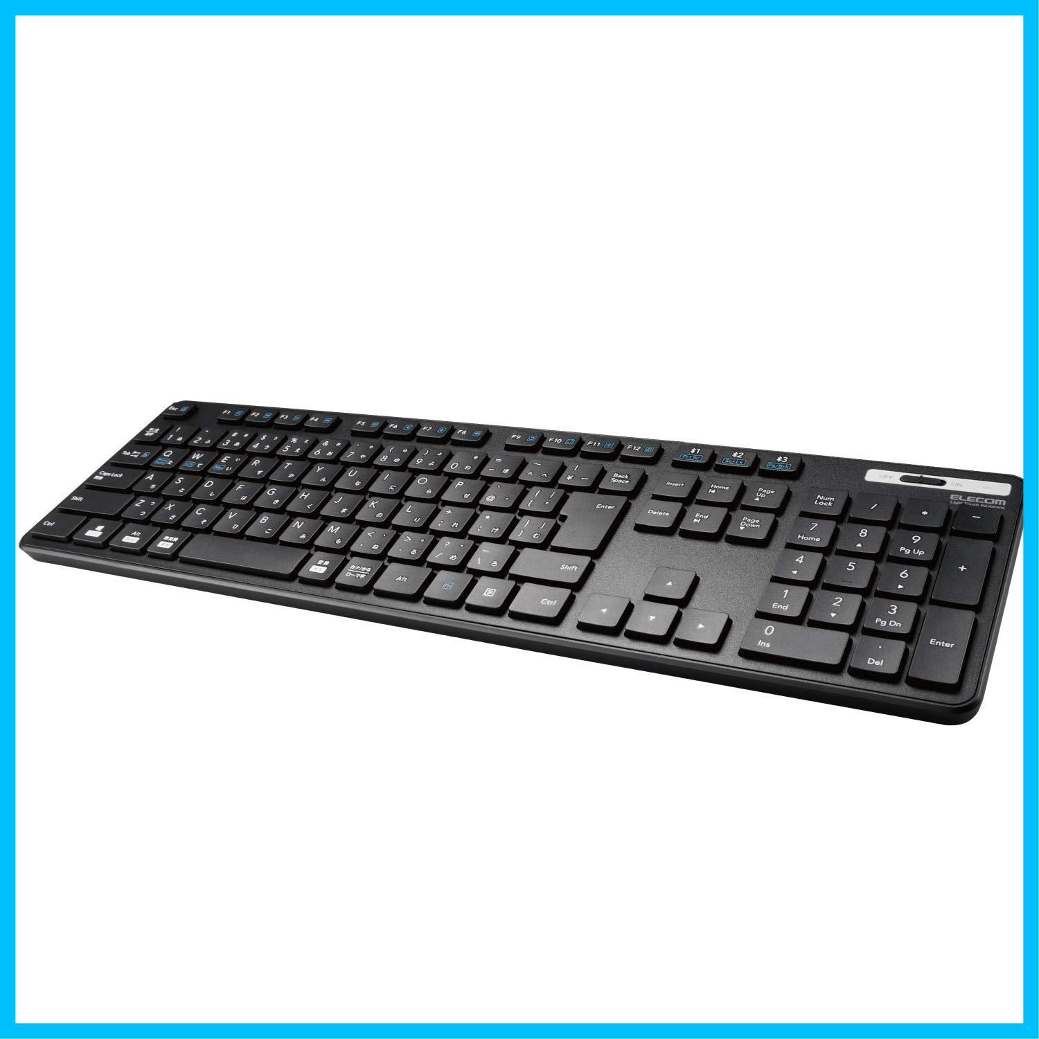 【早発送】エレコム ワイヤレスキーボード l フルキーボード テンキー付 薄型 メンブレン 抗菌 最大3台マルチペリング対応 /Sc/テンキー付 ブラック -M120/C
