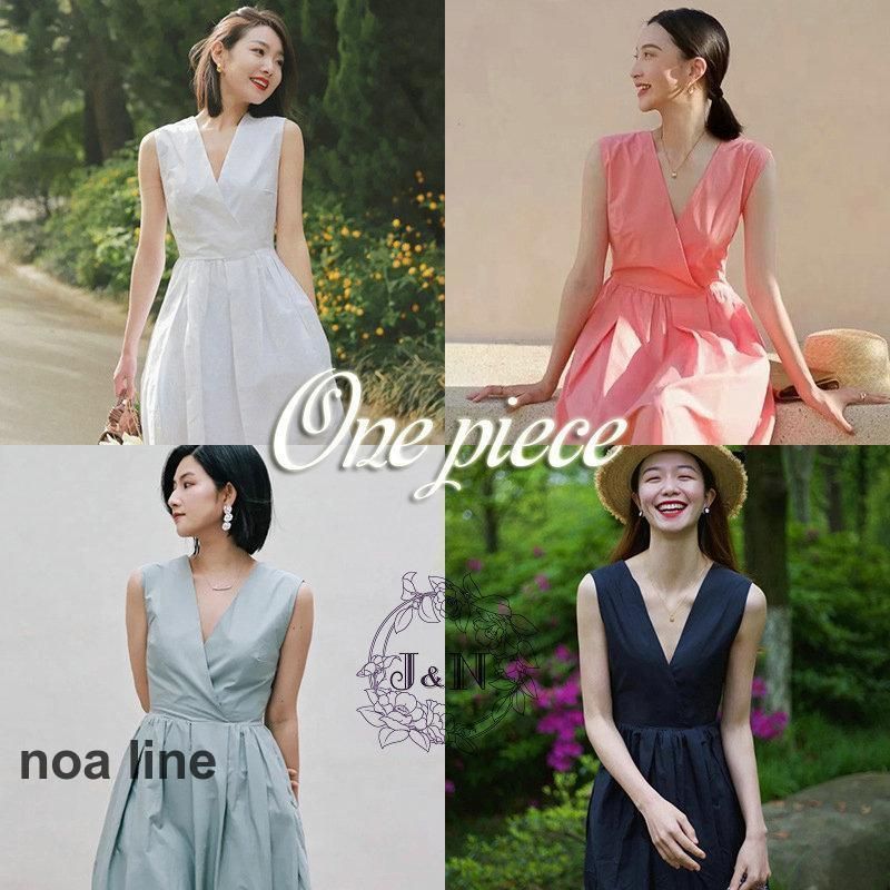 ワンピース 夏 ノースリーブ ー Ｖネック ロング マキシ丈 Aライン ドレス 韓国風 キレイめ おしゃれ 無地 カジュアル デート 発表会 音楽会 演奏会
