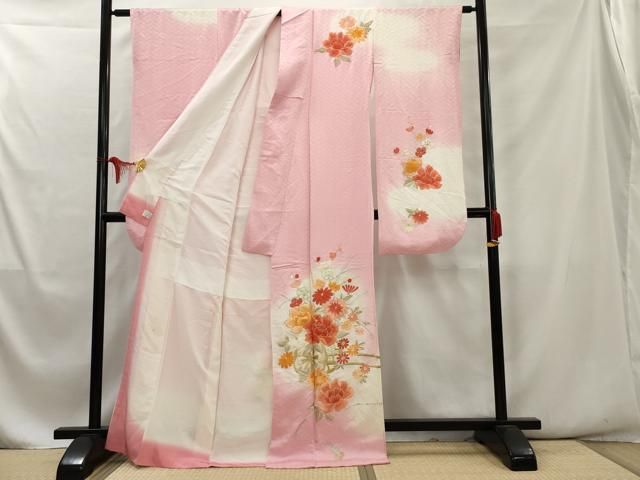 平和屋着物□豪華振袖 駒刺繍 花車文 暈し染め 金銀糸 正絹 逸品