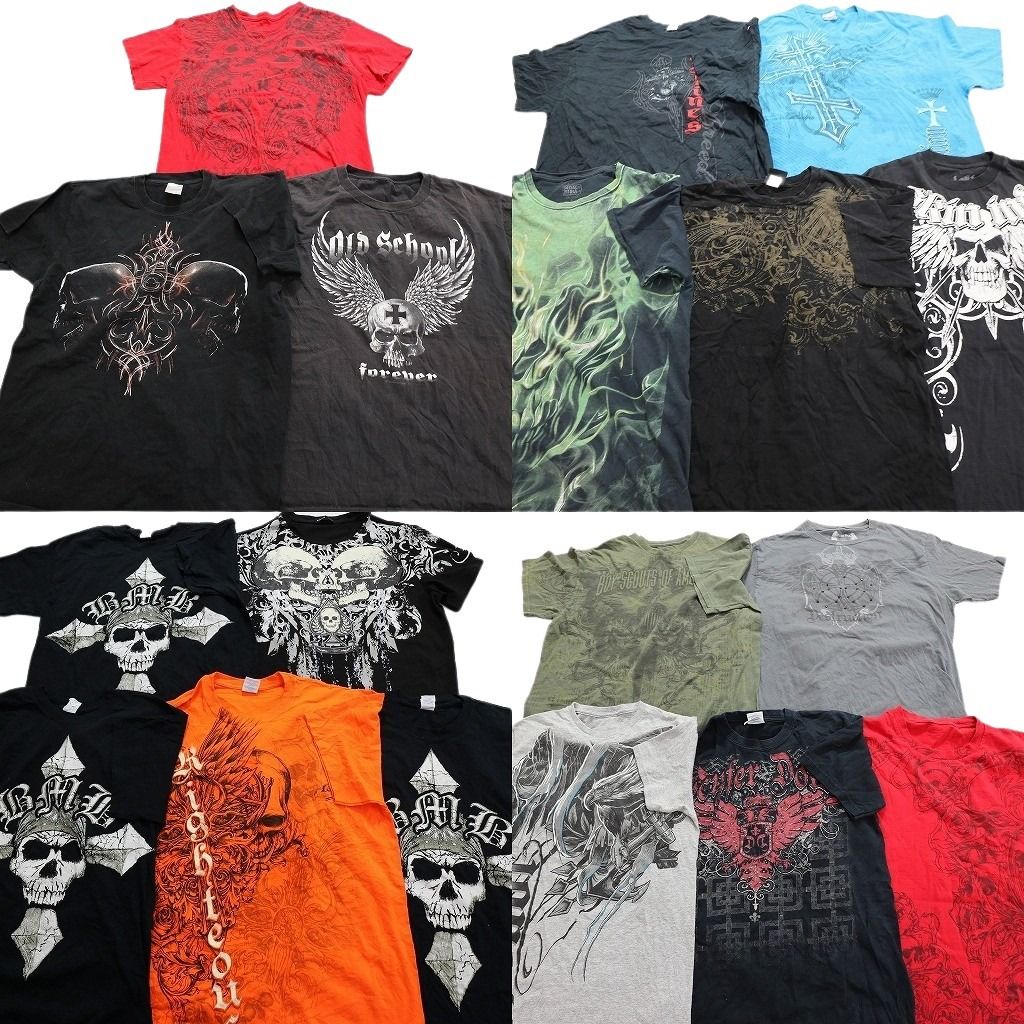 古着卸 アフィリクション Y2K 半袖Tシャツ 18枚セット メンズ Ｓ |Ｍ |Ｌ |XL スカル ファイヤー 十字架 古着 NA1845
