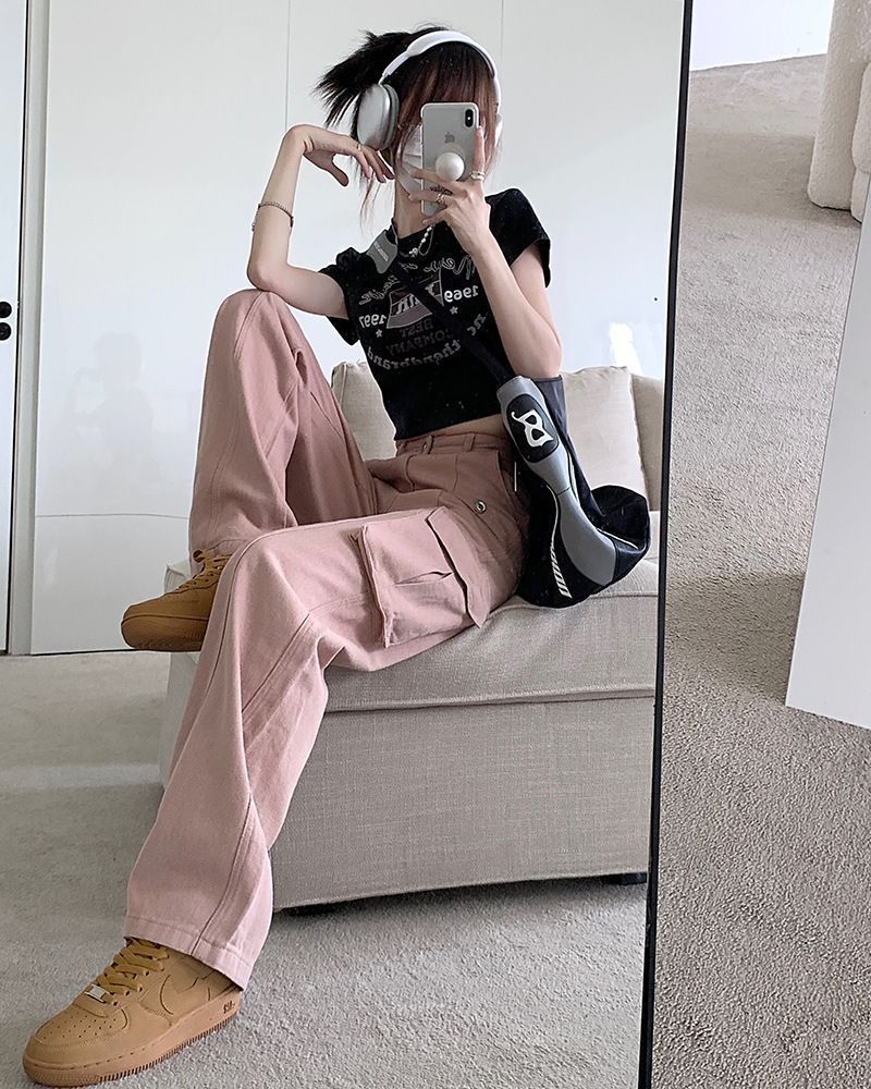 カーゴパンツ レディース ミリタリーパンツ ボトムス ロングパンツ ワイドパンツ ハイウエスト 韓国ファッションcbrd91