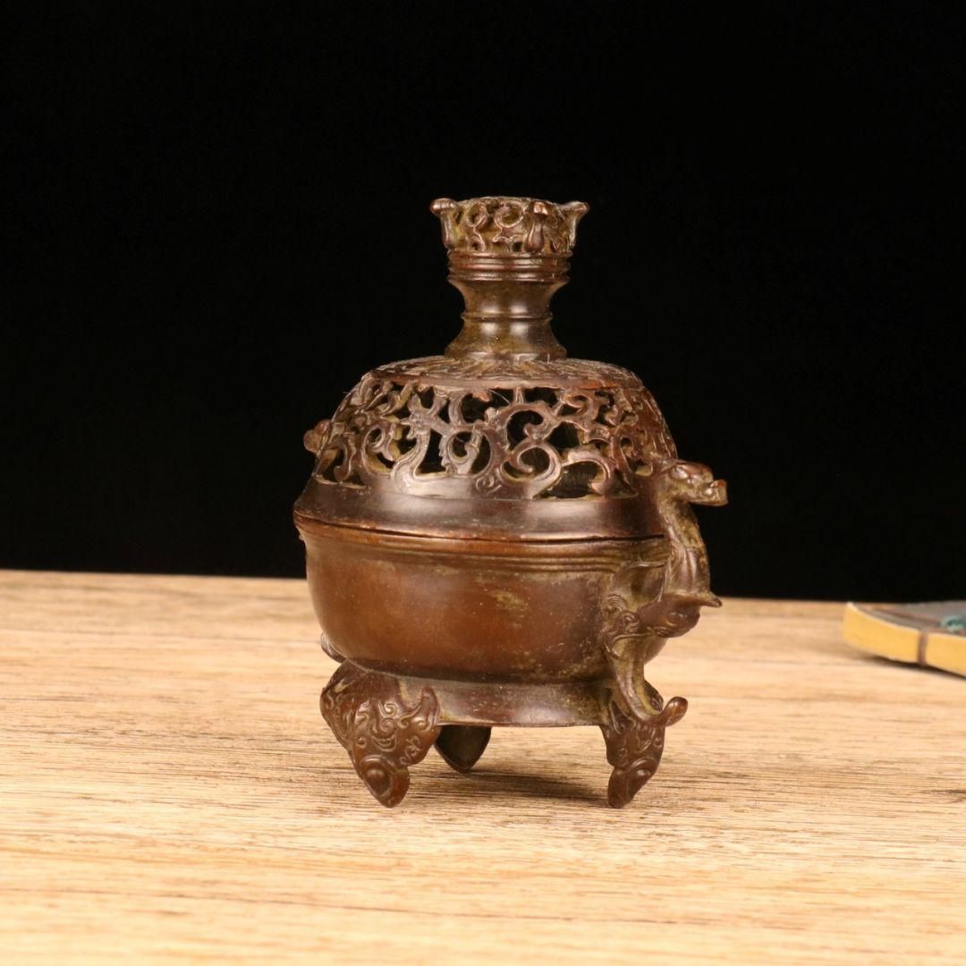 銅器 香炉 神獣香炉 香道具 茶道具 工芸品 置物 銅器 香炉 海獣両耳薫炉 三足銅炉茶道香炉 装飾品 工芸品 置物