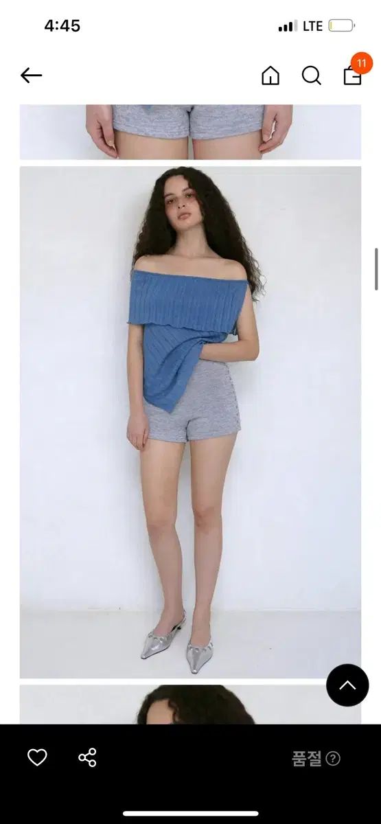 ポリ数엠 リブ オフショルダートップス ブルー