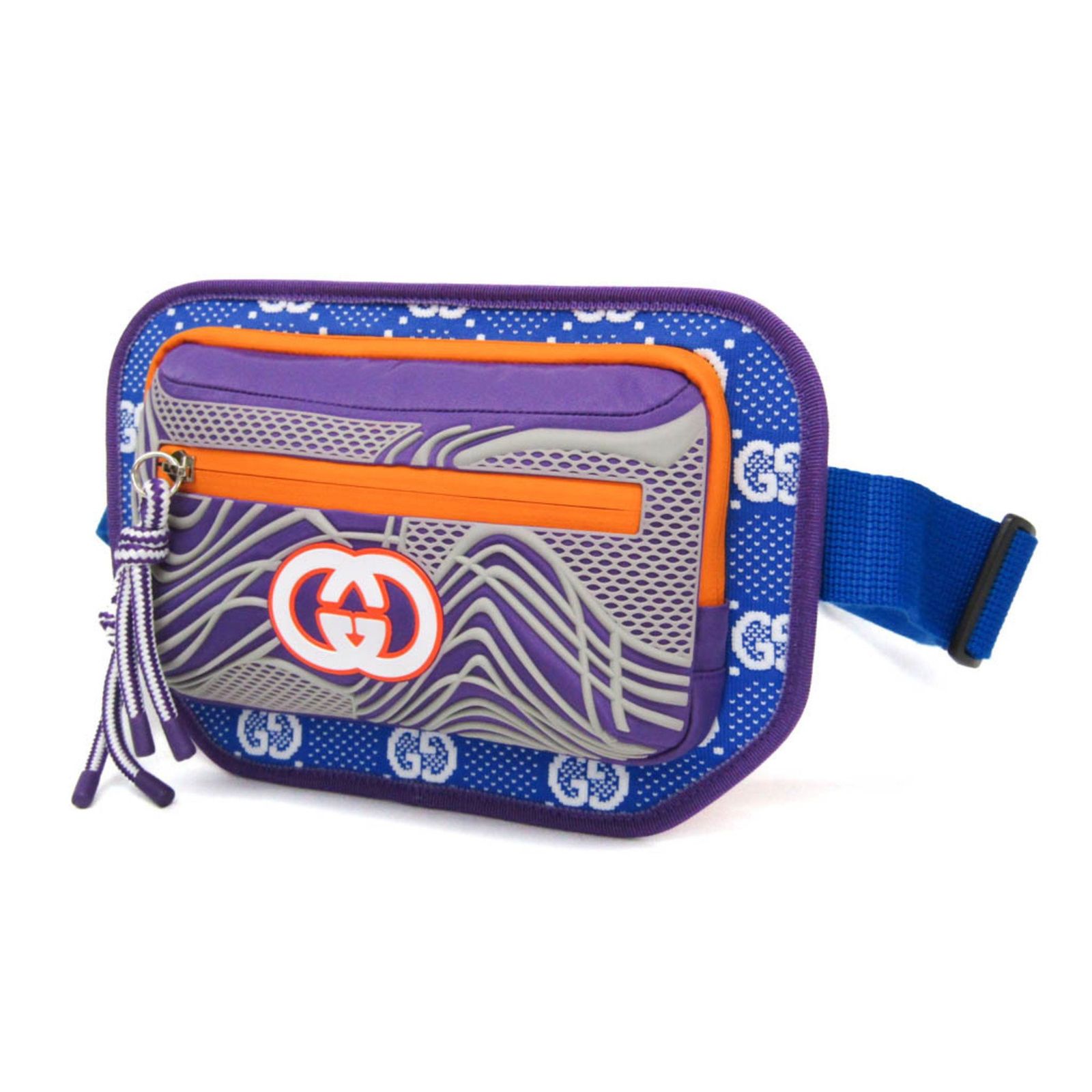 グッチ Gucci インターロッキングG 752102 メンズ レディース ナイロン キャンバス ウエストバッグ ボディバッグ ブルー マルチ パープル