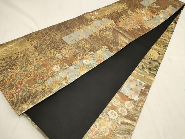 洒落袋帯 全通 鮮やか 細かな絣柄 正絹 AO-2684 平和屋着物▽両方向全通柄袋帯 草花文 黒地 金銀糸 正絹 逸品