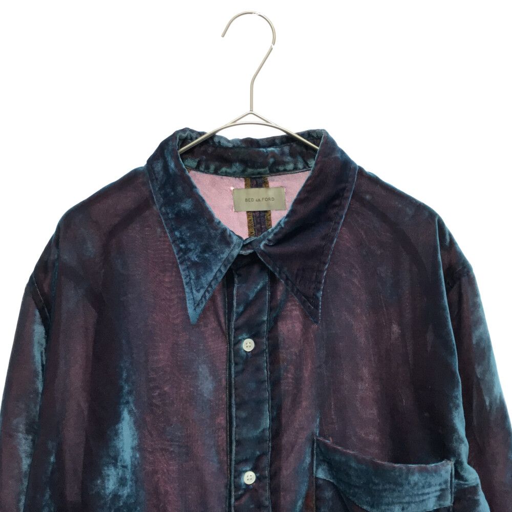 BED J.W. FORD (ベッドフォード) Velvet Plain Shirt ヴェルヴェット 長袖シャツ ベロア ブルー - メルカリ