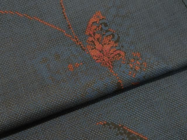 平和屋着物○本場大島紬 7マルキ 古代染色純泥染め 舞蝶花文 石原正宏