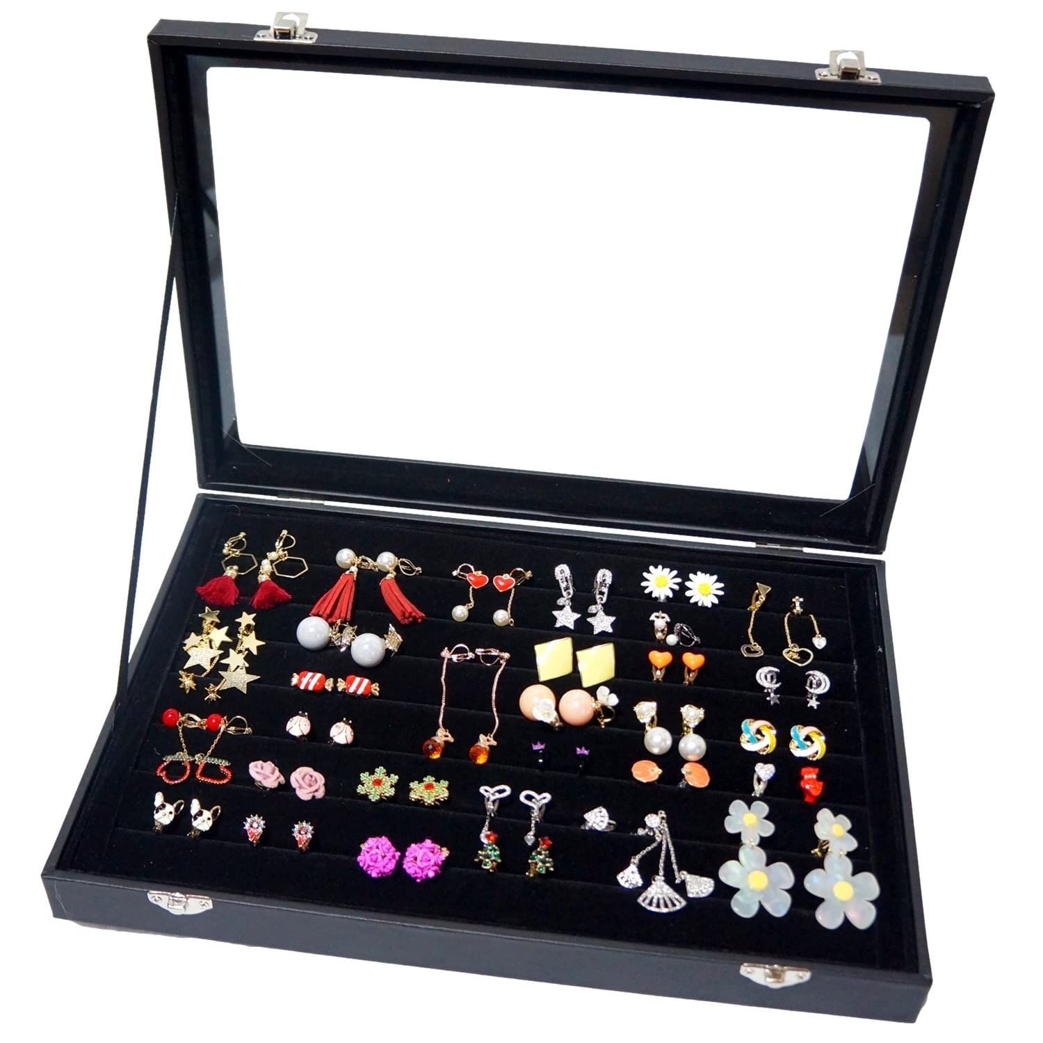 収納 ボックス ケース ピアス イヤリング 大量 セット 透明 ディスプレイ ブラック 大 イヤリングセット付
