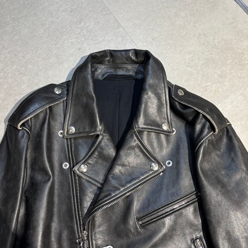 Raf Simons ブラックレザー ジャケット　46 RAF SIMONS ラフシモンズ 20AW Biker Jacket with Safety Pin 46