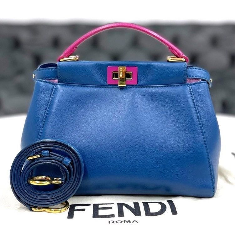 フェンディ ピーカブー ミニ 青 レザー 2way ハンドバッグ