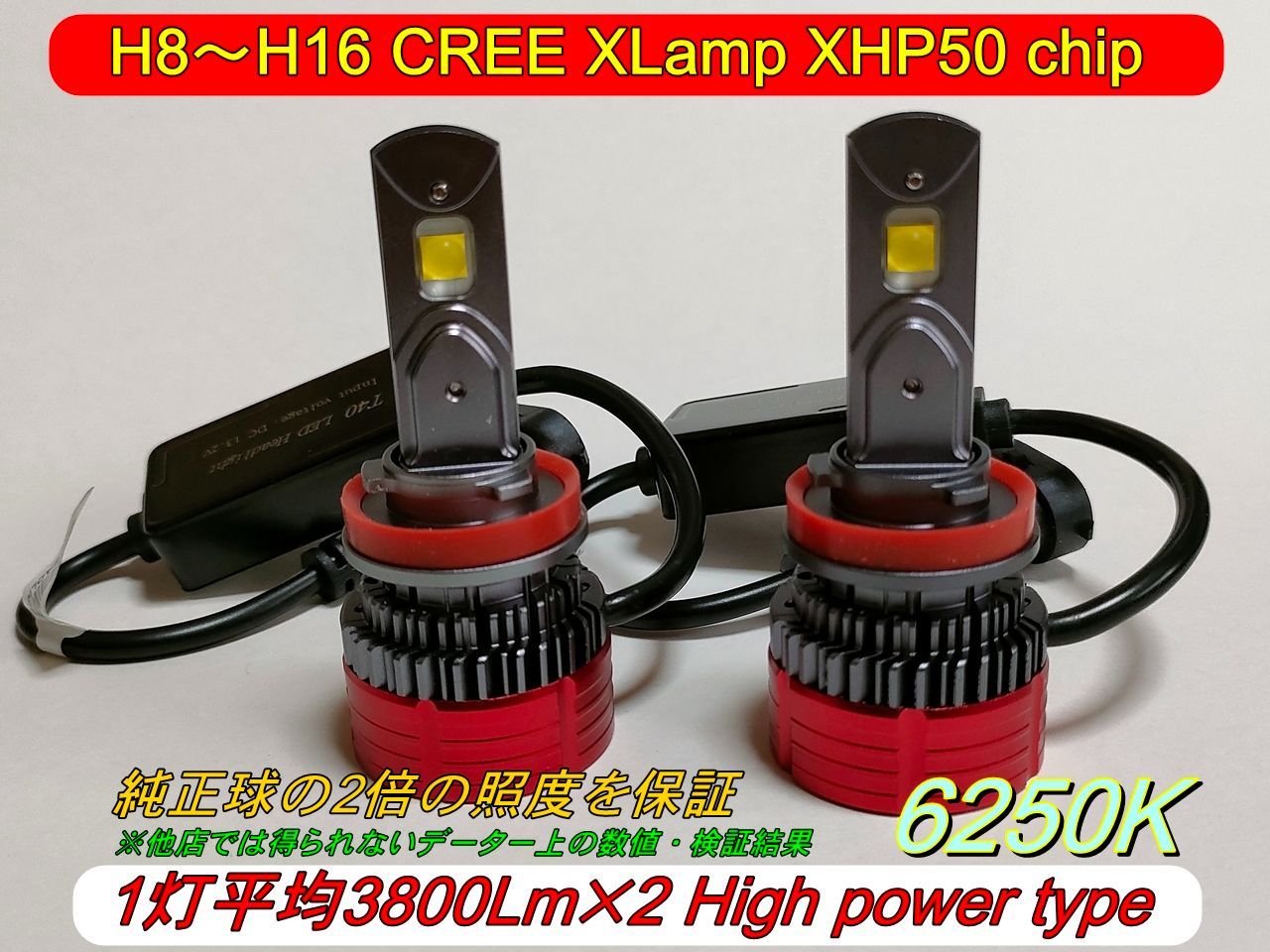 H8～H16対応 CREE XLamp XHP50 6250K 1灯約3800Lm×2 12v車用 ②