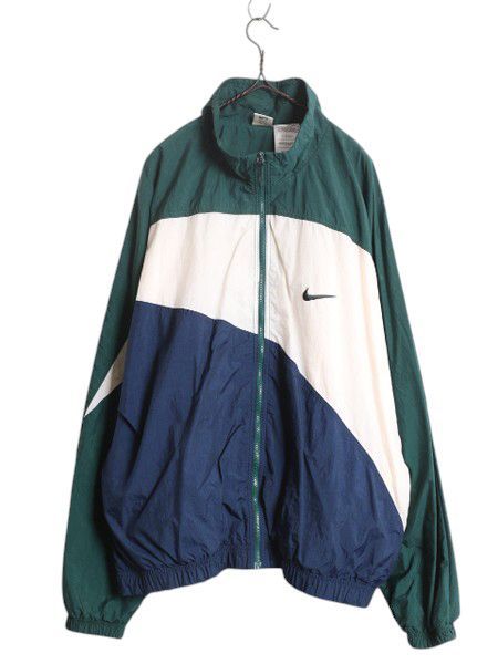 【お得なクーポン配布中!】 90s ナイキ フルジップ ナイロン ジャケット メンズ XL / オールド NIKE スウッシュ ブルゾン ウインドブレーカー ハイネック シャカシャカ