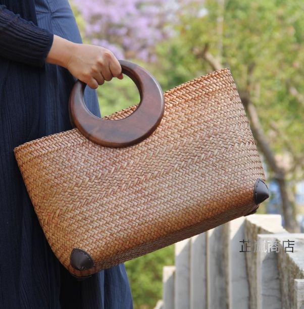 から厳選した 新品 自然竹編み上げカゴバック ナチュラル 手作りバスケット 木工、竹工芸