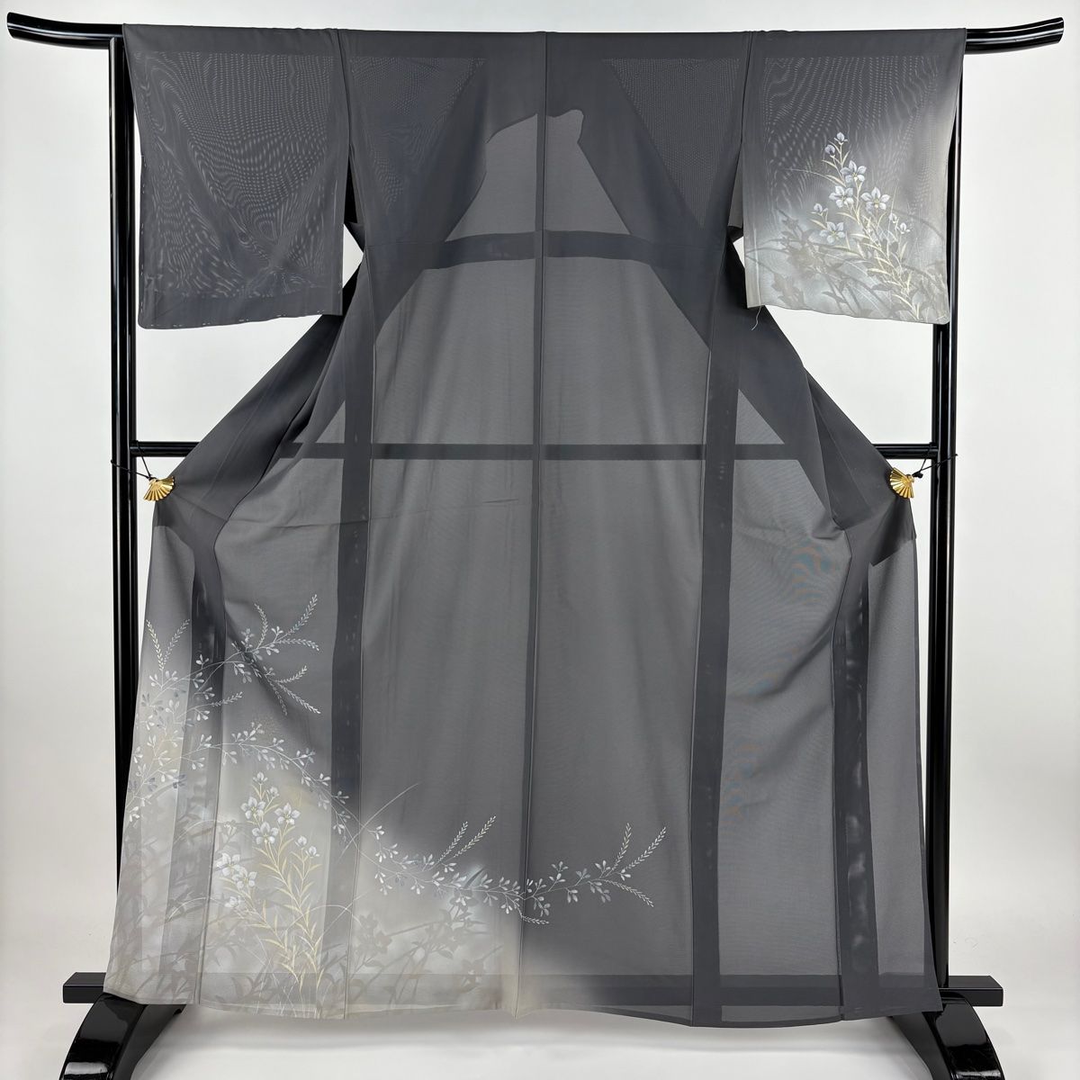 超豪華絢爛綺麗美品身丈162cm裄丈69cm⭐️グレー紫刺繍正絹付