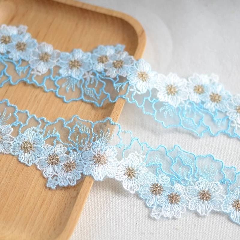 チュールレース お花刺繍レース モチーフ リボン ハンドメイド 手芸