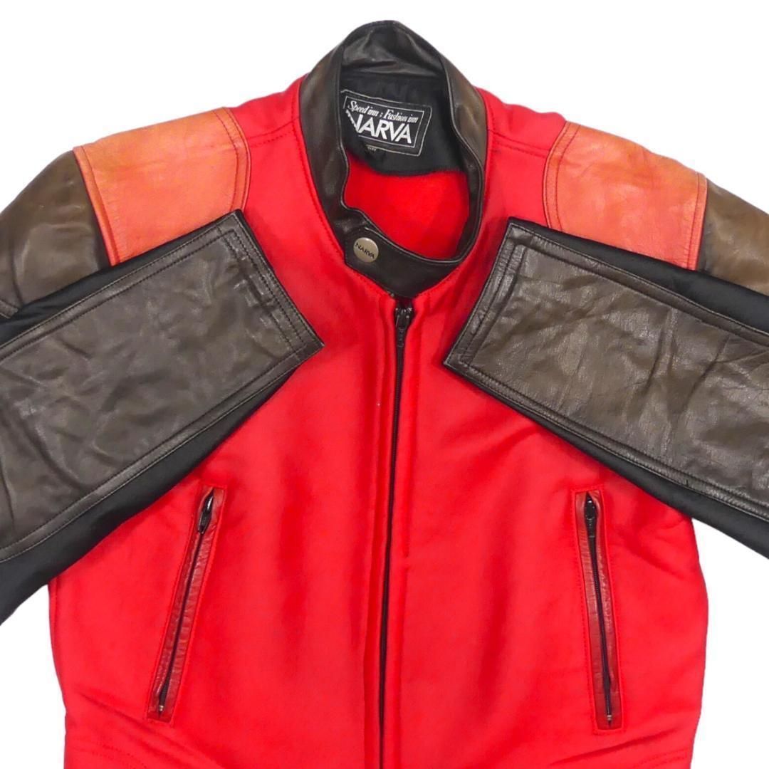 レザーレーシングスーツ 本革 ツナギ L バイクウエア 黒 赤 X6746