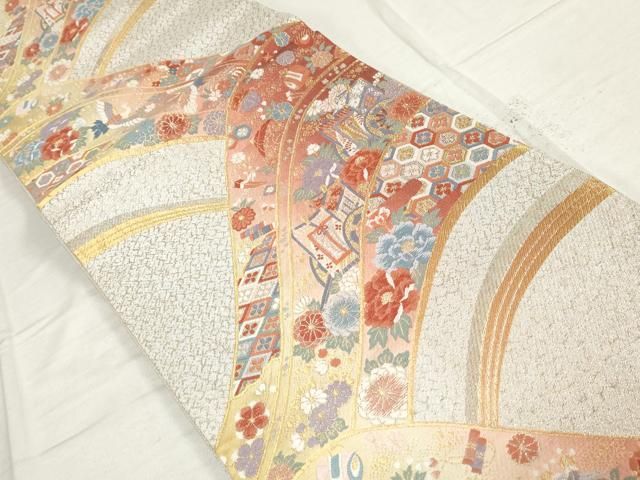 平和屋着物◎佐賀錦 六通柄袋帯 唐織 宝尽くし花文 飛鶴 金銀糸