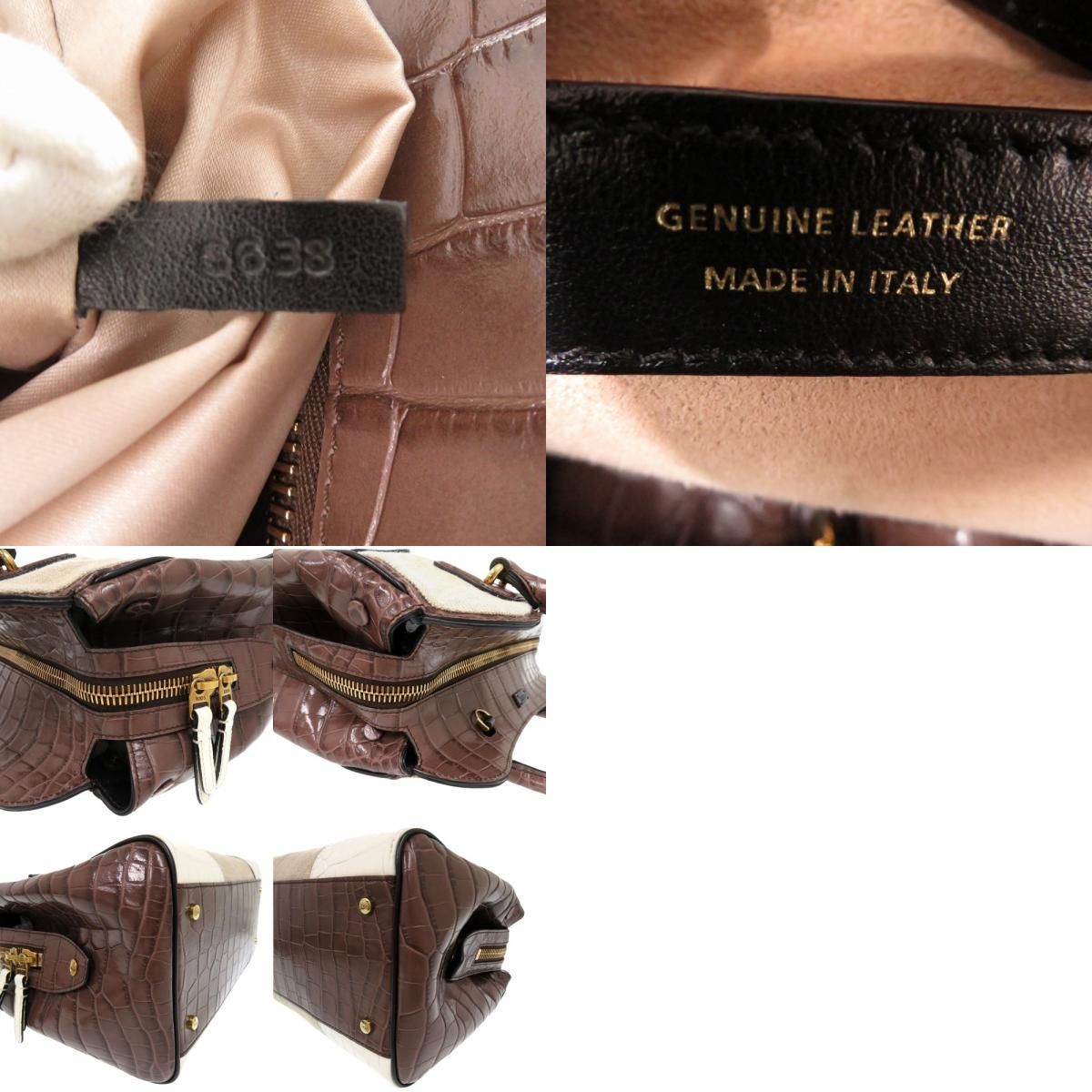 美品 トッズ クロコ 型押しレザー キャンバス ショルダーバッグ 2way