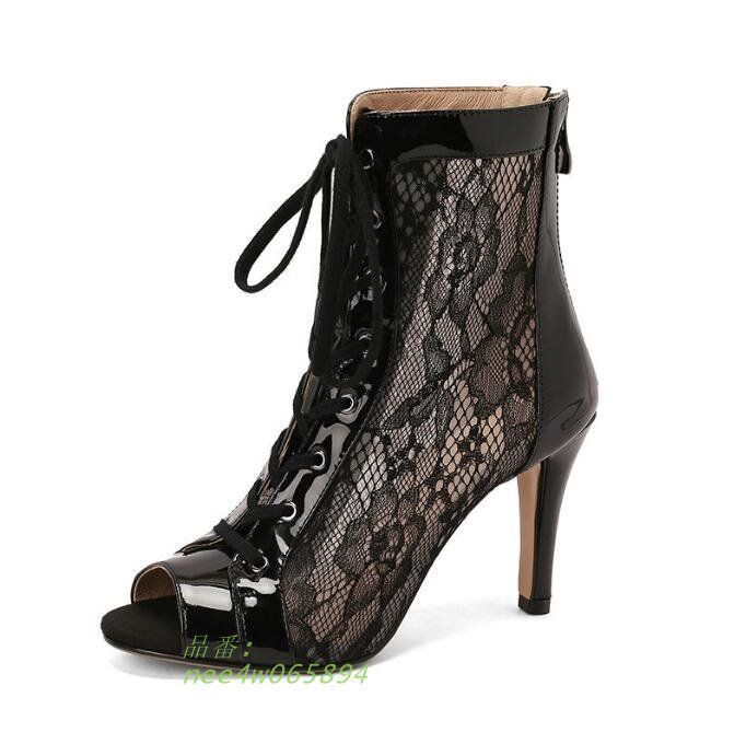 全 ハイヒール レディース オープントゥサンダル ウエッジソール 無地 レースアップ ショートブーツ美脚 サンダル サマーブーツ 歩きやすい ピンヒール 脚長xz0523 KIN-KAAI_COM