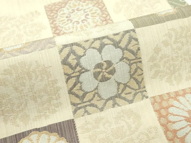 平和屋本店■極上　洛風林　工芸帯地　九寸名古屋帯　市松花文　逸品　CZAA1799s5 平和屋本店□極上 洛風林 工芸帯地 九寸名古屋帯 市松花文 逸品