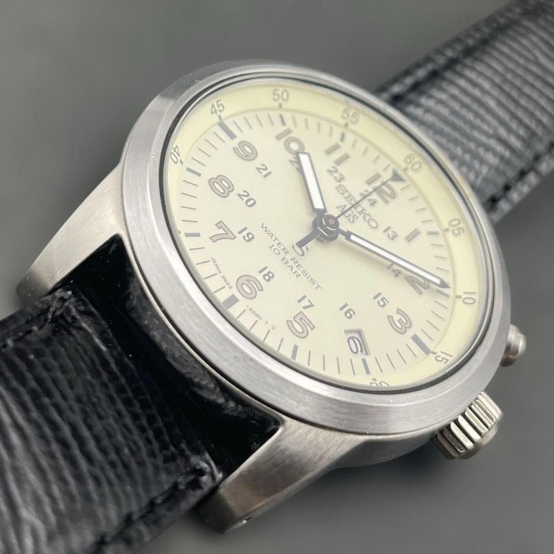 二次電池交換済】SEIKO SUSサス AGS 5M22-6C20 ミリタリーフェイス