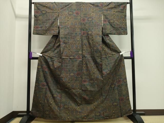 平和屋着物○本場大島紬 白大島 7マルキ 枝花文 正絹 逸品 未