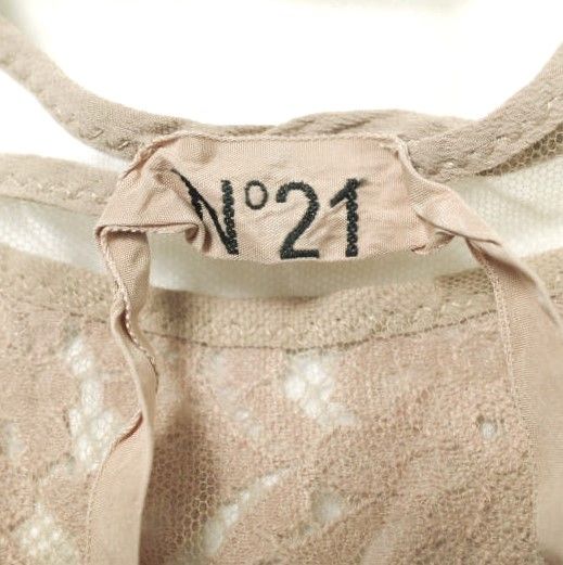 N°21 ヌメロヴェントゥーノ イタリア製 チュール＆レースレイヤード ロゴタンクトップ 15S-F021-4152 36 Beige ノースリーブ Tシャツ N°21 ヌメロヴェントゥーノ イタリア製 チュール&レース