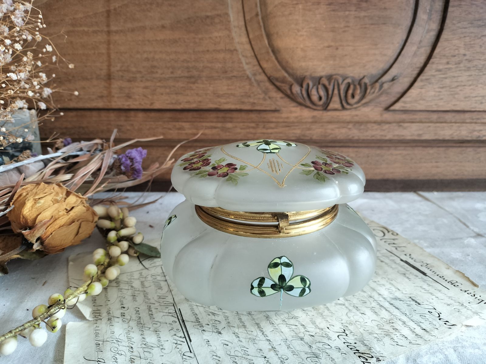 フランス アンティーク 素敵な 絵つき ガラス ジュエリーケース 1900年