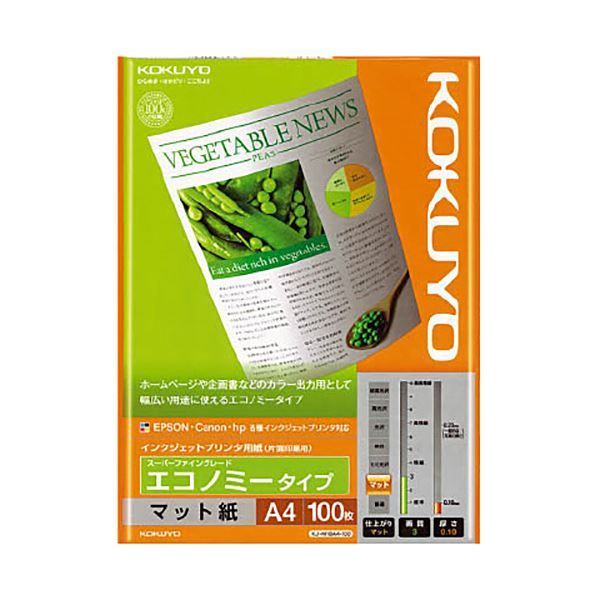 （まとめ）コクヨ インクジェットプリンタ用紙スーパーファイングレード エコノミータイプ A4 KJ-M18A4-100 1冊(100枚) 
