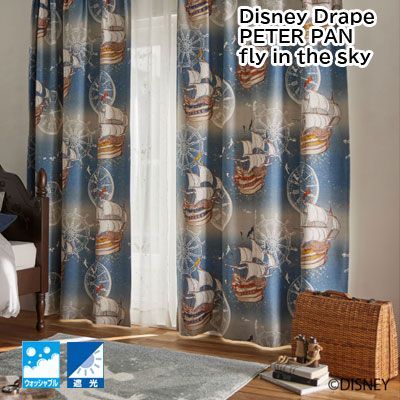 ディズニー 日本製 遮光カーテン ピーターパン フライインザスカイ ウォッシャブル 形状記憶 100×200cm 1枚入り