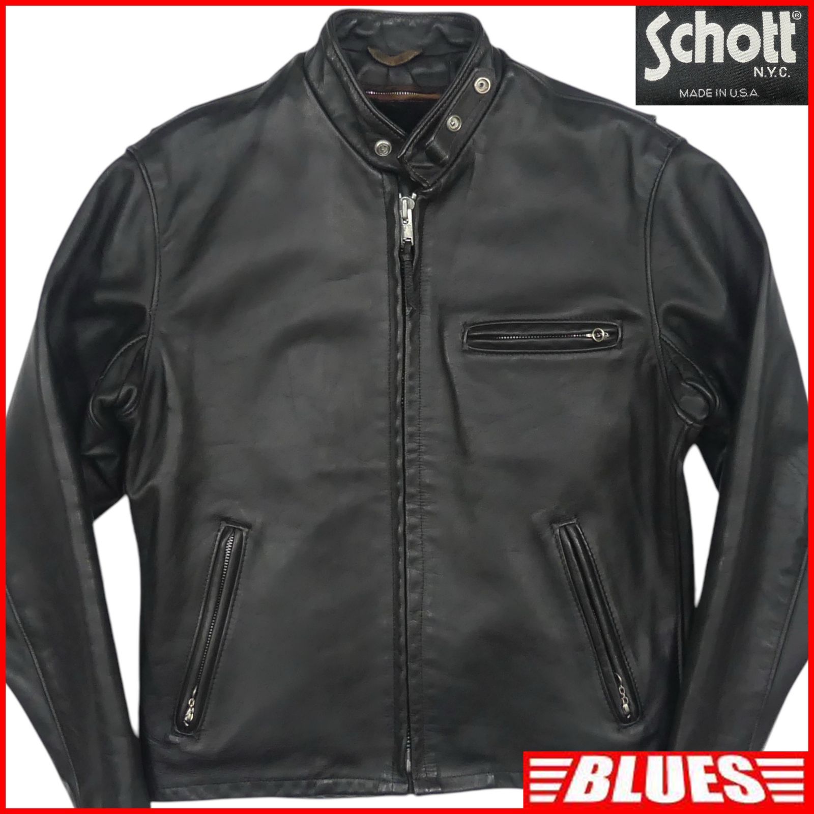 Schott ショット ライダースジャケット 40 シングル メンズ L 黒 90s ヴィンテージ レザーライダースジャケット_サイズL一覧←SEULB屋着古← JJ1209