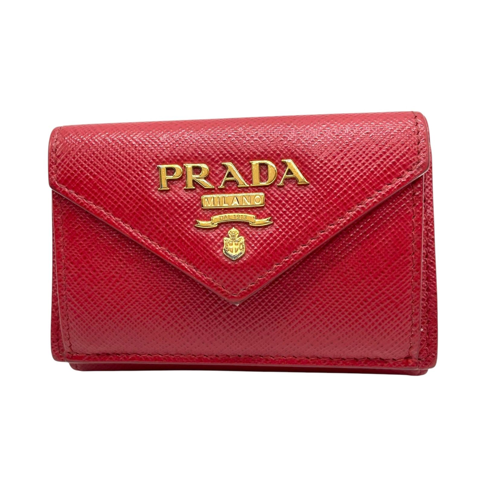 PRADA 極美品 赤 三つ折り財布 サフィアーノ レザー レッド プラダ 極美品】PRADA プラダ サフィアーノレザー 三つ折り財布