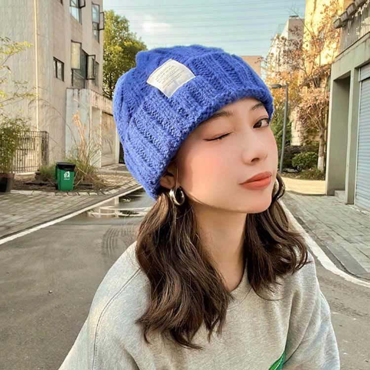 フォルナセッティークッションカバー24番　ブルー系ニット帽子　両面プリント フォルナセッティークッションカバー24番 ブルー系ニット帽子
