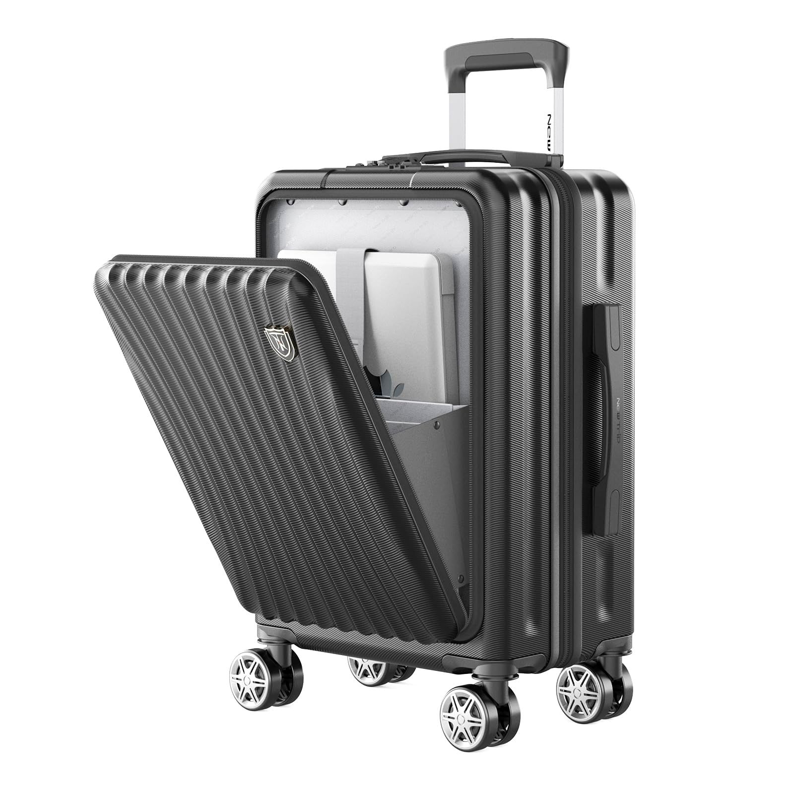 New Trip スーツケース フロントオープン 拡張機能付き キャリーケース Sサイズ USBポート付き ストッパー付き YKKファスナー TSAロック 静音 ダブルキャスター ビジネス 出張 2-4泊 48リットル ブラック